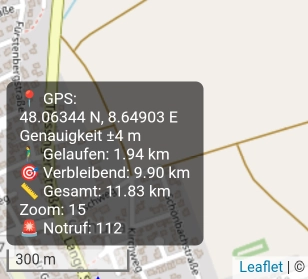 aktuelle Position + Notrufnummer