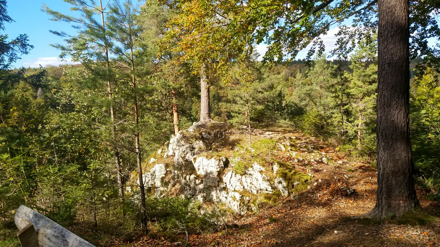 Bildtitel: Stierjörgenfels 920 m u. Höhenburg Schallon